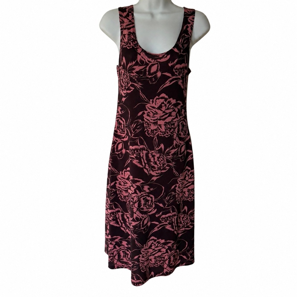 Floral Midi Dress Plum Purple Sleeveless Scoop Neck Tank Style Stretch Medium